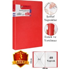 ArtMaster Kırmızı Sunum Dosyası 40 Lı 3 Adet Poşet Dosyalı Katalog Dosyası 40 Poşetli Kendinden Dosya Plastik Kapaklı