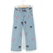 Dmb Boys & Girls Kız Çocuk Kuromi Işlemeli Beli Lastikli Kot Pantolon Mavi