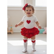 Mars Baby Kız Bebek Çocuk Kırmızı Fırfırşort Kalp Figürlü Badili Çoraplı Takım