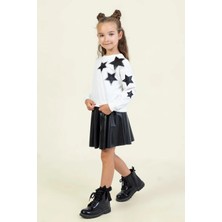 Dmb Boys & Girls Kız Çocuk 2'li Deri Yıldız Detaylı ve Deri Etekli2'li Takım Siyah