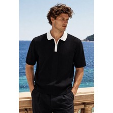 Damga Erkek Trend Fermuarlı Siyah Triko Polo Yaka T Shirt