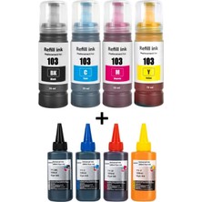 Epson Ecotank L1250, L3110 Yazıcı Uyumlu 4 Renk 103 Muadil Mürekekp Seti  (+ 100'ER ml Yedek Mürekkep Setli)