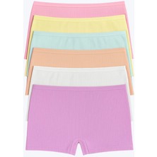 Tusebu Kız Çocuk Fitilli Boxer Külot 6’lı Set Pastel Renkler Esnek Rahat Kalıp