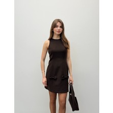 Qimya Butik 4s Women Kadın Seyyar Fiyonklu Halter Yaka Kolsuz Basic Kısa Elbise