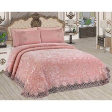 İpekçe Home Fransız Dantelli Çift Kişilik Battaniye Takımı Pudra