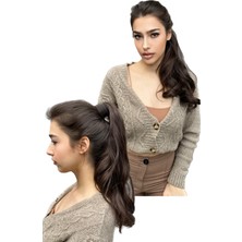 Özbience Kahverengi Dalgalı Gerçek Saç At Kuyruğu Postiş Tokasıyla Şık Görünüm