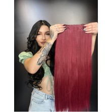 Özbience Şık Düz Yarım Ay ve Yan Çıt Çıt Takı, Koyu Kızıl Renkli Parlak Tasarım