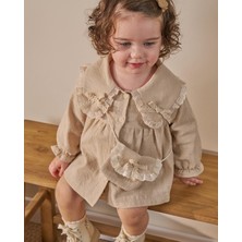 Magu Kız Çocuk Bej Yakalı Çantalı Elbise