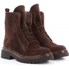 Rella Kadın Bot Iç Dış Hakiki Deri Kahverengi Süet Bağcıklı Kalın Taban Günlük Rahat Şık Bilek Bot