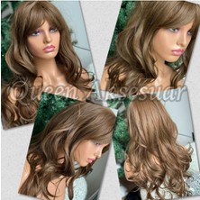 Özbience Isıya Dayanıklı Dalgalı Uzun Kahküllü Peruk, Karamel Kahverengi, Kadınlar Için