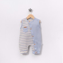 Jolly Joy Çizgili Müslin Erkek Bebek Tulum - Mavi - 3 - 6 Ay Mavi