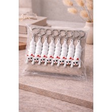 Lumiyo Beyaz Kedi Anahtarlık – Hareketli Gövdeli Özgün Tasarım 10'lu Paket