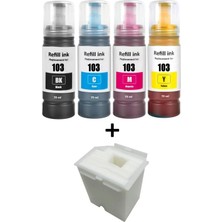 Epson Ecotank L3256,L3260,L3266 Uyumlu Epson 103 4 Renk Muadil Mürekkep Seti + Atık Kutusu