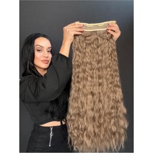 Özbience Kumral Kahverengi Kıvırcık Yarımay Saç Seti, 3 Parça, Fönlenebilir Gerçek Dokulu