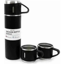 Astraltech Termos Paslanmaz Çelik Termos Siyah Renk 3 Bardaklı Termos Seti