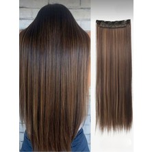 Özbience Kahverengi Balyajlı Düz Yarım Ay Çıt Çıt Saç Postiş, Gerçek Saç Dokusu