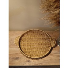 Paganca Hasır Rattan Sunum Tepsi Orta Boy Organizer Yuvarlak