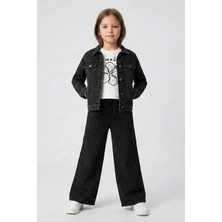 Dmb Boys & Girls Kız Çocuk Beli Lastikli Bağcıklı Taş Baskılı Kot Pantolon Füme