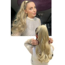 Özbience Dalgalı Sarı Postiş Saç Eklentisi, Tokalı ve Gerçek Saç Dokusunda