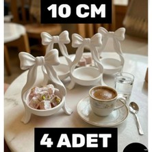 Lumiyo 4’lü Fiyonklu Kahve Yanı Lokumluk Seti 10 Cm– Beyaz Dekoratif Lokumluk | & Şekerlik Sunum Kabı