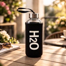 Tohana H2O Kılıflı Cam Küp Matara - Siyah / Şeffaf - 530 ml