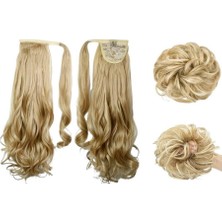 Özbience Dalgalı ve Dağınık Topuz Lastik Tokalı Set, 60 Cm, Ikili Aksesuar Seti