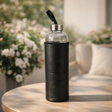 Tohana Kılıflı Cam Matara - Şeffaf / Siyah - 1 Lt