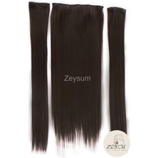 Özbience Kahverengi Düz Çıtçıtlı Saç Postiş Takımı, 60 Cm, 140 Gr, 2 Yan Postiş