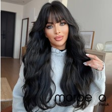 Özbience Dalgalı Perçemli Uzun Fiber Sentetik Peruk Siyah Luxline Serisi