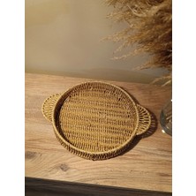 Paganca Hasır Rattan Sunum Tepsi Küçük Boy Organizer Yuvarlak