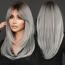 Özbience Şık Siyah Gri Uzun Perçemli Özel Kesim Kadın Peruk