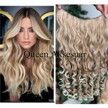 Özbience Dalgalı ve Kıvırcık Fiber Saç Postiş, Ombre Küllü Sarı 75 cm