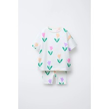 Magu Kız Çocuk Pamuklu Çiçek Desenli T-Shirt ve Biker Tayt Takım