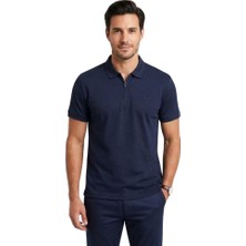 Yarım Fermuarlı Polo Yaka Trender Erkek T-Shirt Modal Lacivert