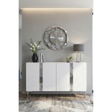Yumedi Design KA1298BS - Cherry Konsol, Tv Sehpası, Çok Amaçlı Dolap ve Kahve Köşesi 120CM Beyaz-Silver