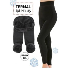 Vakkario Kadın Kalın Kışlık Yüksel Bel Içi Polarlı Peluş Çift Dikişli Siyah Termal Tayt