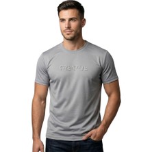 0 Yaka Gofre Baskılı Trender Erkek T-Shirt Modal Gri
