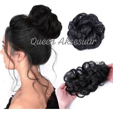 Özbience Lüks Fiber Lastikli Postiş ve Topuz Saç Tokası, Siyah, 2 Adet