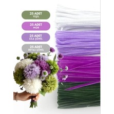 Hobialem 100 Adet 4'lü Şönil Set Beyaz (25) Mor (25) , Lila (25) Ordu Yeşili (25) Çiçek Tüylü Tel