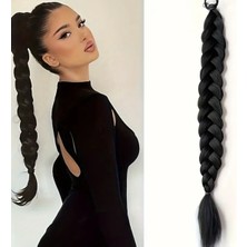 Özbience Lüks Siyah Saç Postişi, Örgü Tasarımı, 65 Cm, Lastik Tokalı, Şık ve Kolay Kullanım