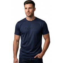 0 Yaka Gofre Baskılı Trender Erkek T-Shirt Modal Lacivert