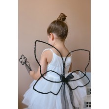 Özbience Siyah Pul Detaylı Kelebek Kanat Asa Çift Seti