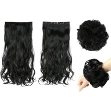 Özbience Koyu Siyah Dalgalı Yarımay Çıtçıt ve Topuz Lastik Set 60 cm Ikili