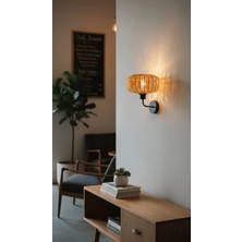 Rattam Luna Rattan Aplik - Doğal Çam Kabuğu Boyalı El Yapımı Duvar Lambası