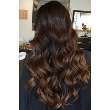 Özbience Kahverengi Balyaj Yarım Ay Çıt Çıt Fön Maşa Uyumlu Postiş Saç Takımı