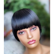 Özbience Gerçek Doğal Görünüm Fiber Perçem ve Kahkül Postiş Siyah