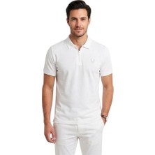 Yarım Fermuarlı Polo Yaka Trender Erkek T-Shirt Modal Beyaz