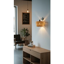 Rattam Willow Rattan Aplik - Doğal Çam Kabuğu Boyalı El Yapımı Duvar Lambası