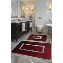 Feel Home Meram Kaymaz Taban, Yumuşacık, Emici 2'li Ultra Lüks Deri Detaylı Banyo Paspası Seti