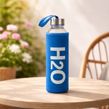 Tohana H2O Kılıflı Cam Matara - Mavi / Şeffaf - 500 ml